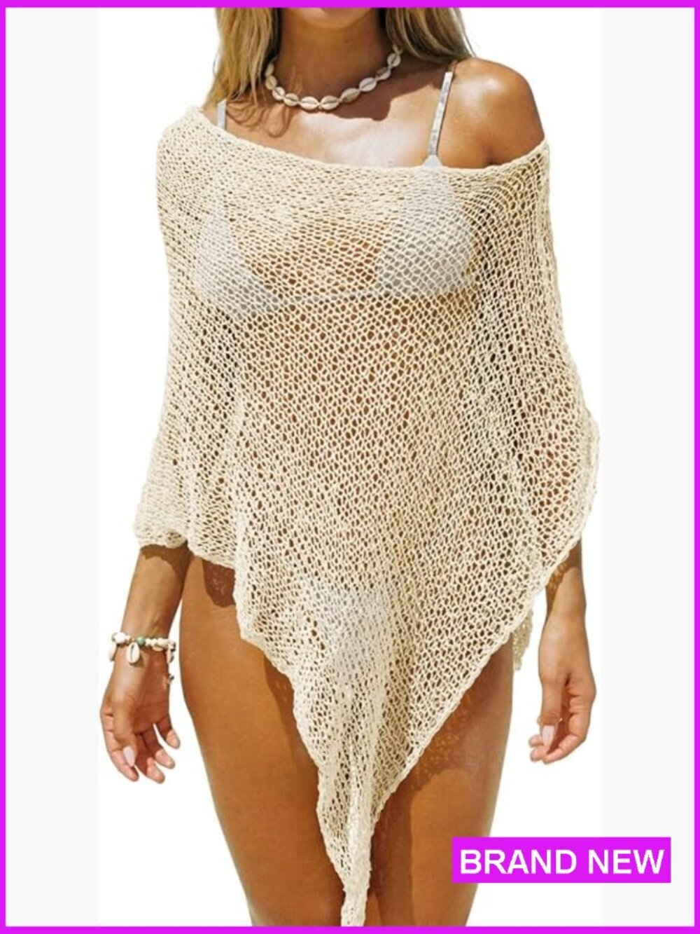 Sheer Crochet Knit Mesh Shrug Lightweight Boho Batwing Sleeve Poncho Tops